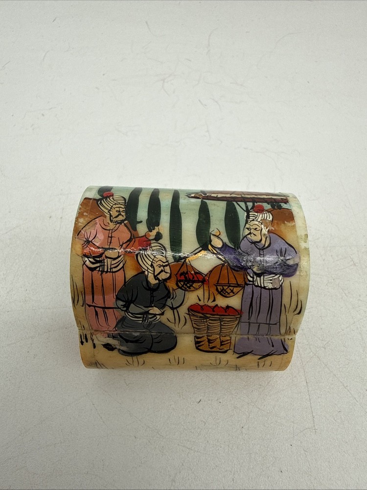 Vintage Turkish Bone Trinket Box Hand Painted
