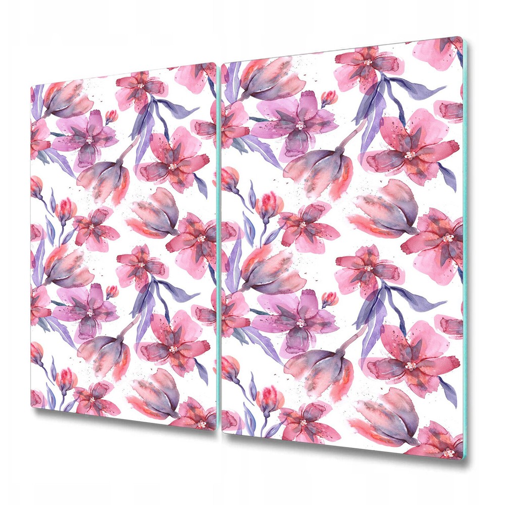 Glass Kitchen Chopping Board Pastel flowers Soft floral Pink and white 2x30x52