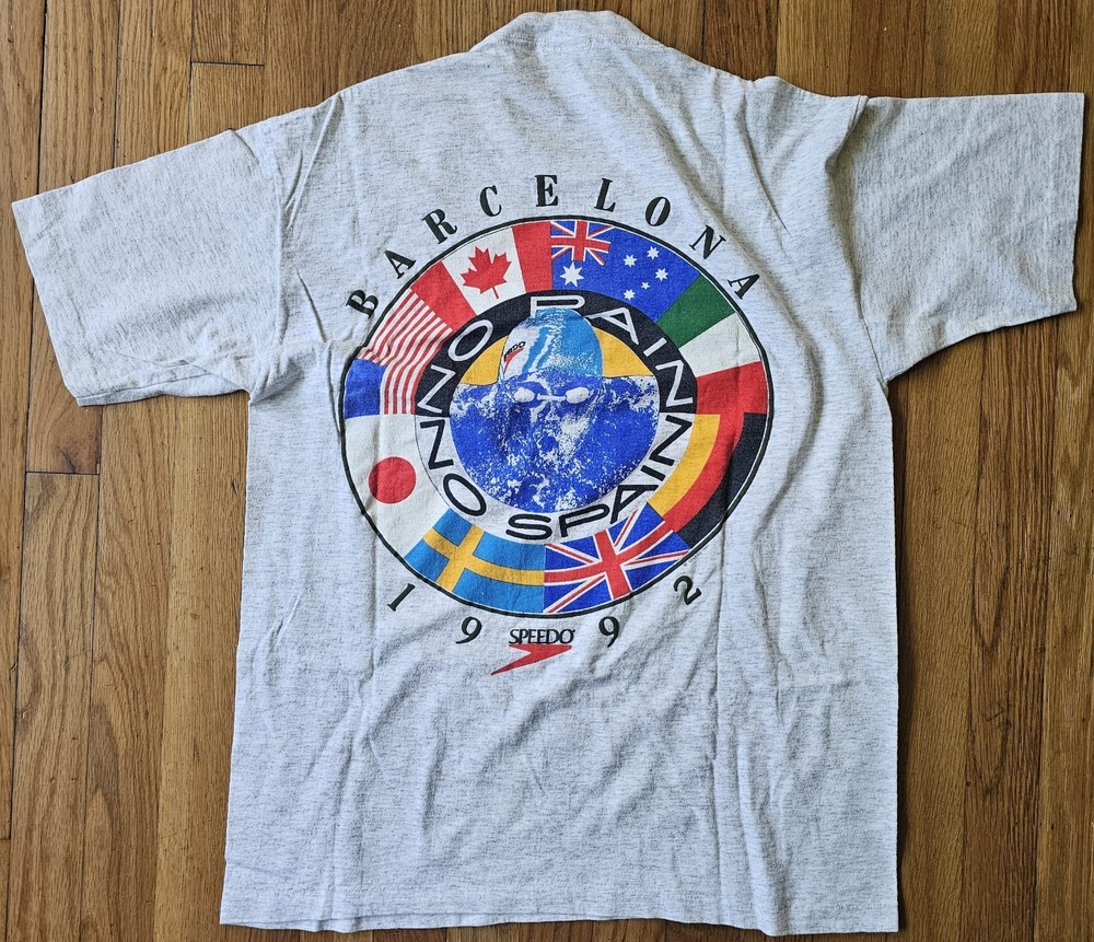 Vintage 90s Speedo t Shirt Barcelona No Pain No Spain Olympics USA Size Large