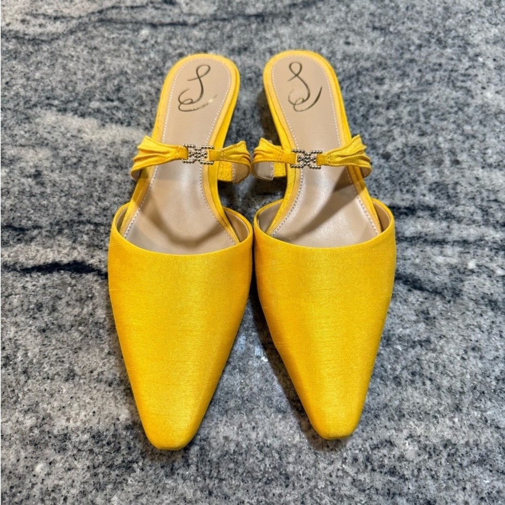 Sam Edelman Yellow Satin Mules with Bow Detail without box
