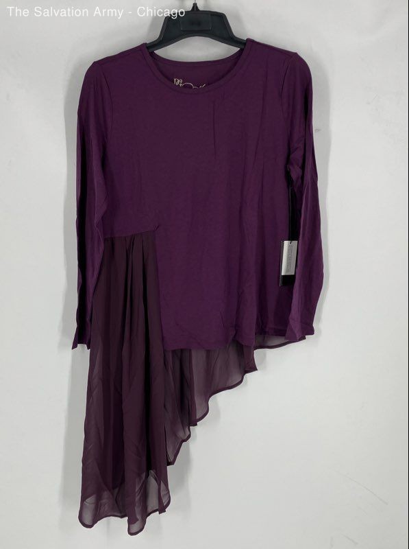 DG2 By Diane Gilman Womens Purple Long Sleeve w/Sheer Tunic Blouse Top Size M