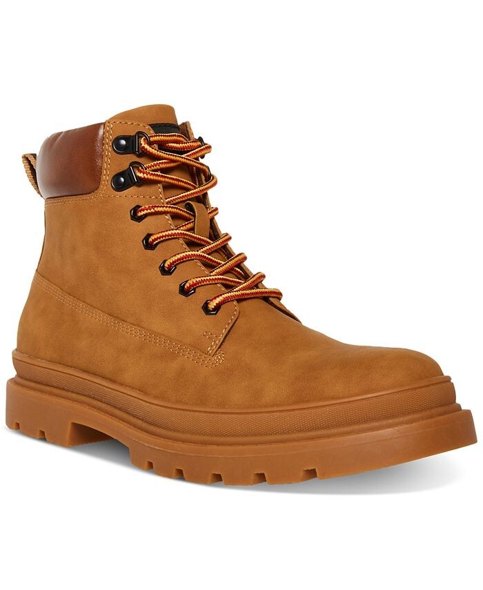 MADDEN Mens Brown Heel Pull-Tab Glixxo Round Toe Block Heel Combat Boots 9 M