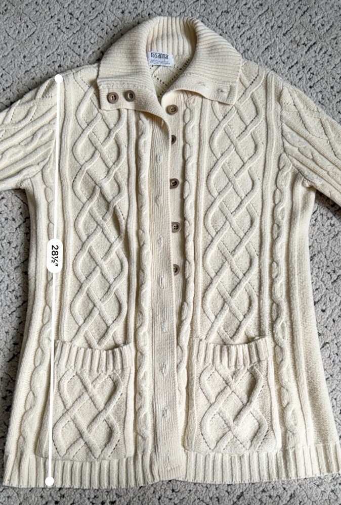 VTG Rosanna Wintuk Women's Cape Shawl Cable Knit Button Up Sweater Ivory OSFM