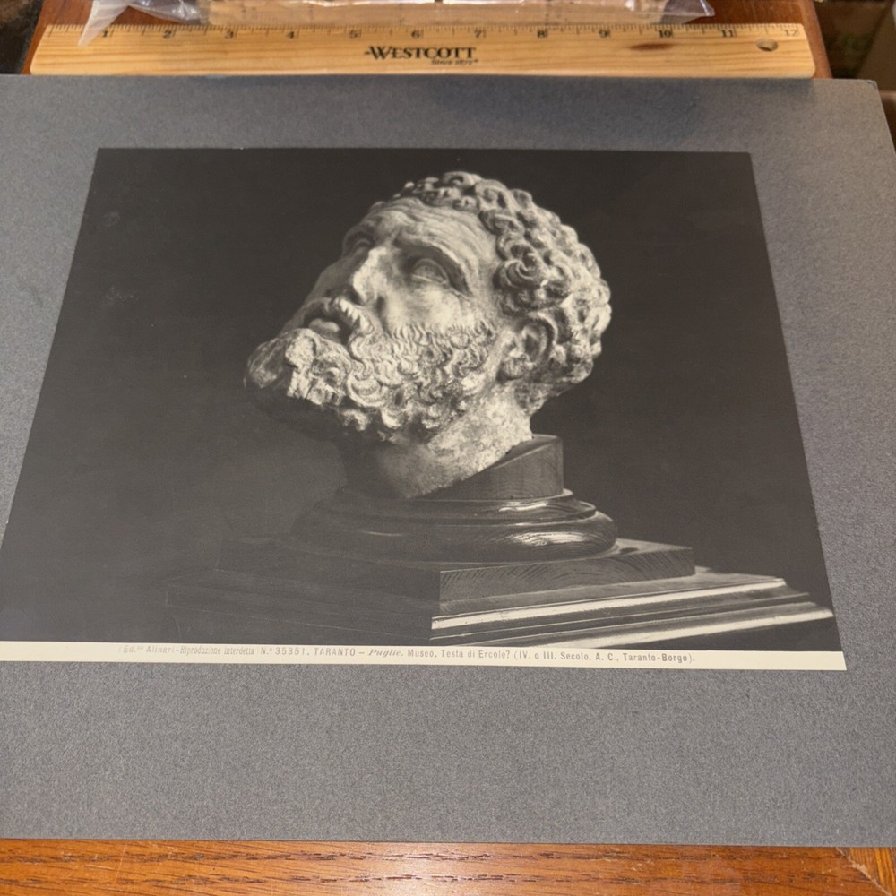 Antique Head of Herakles After Lysippos? Greek Sculpture Mounted Photo Taranto