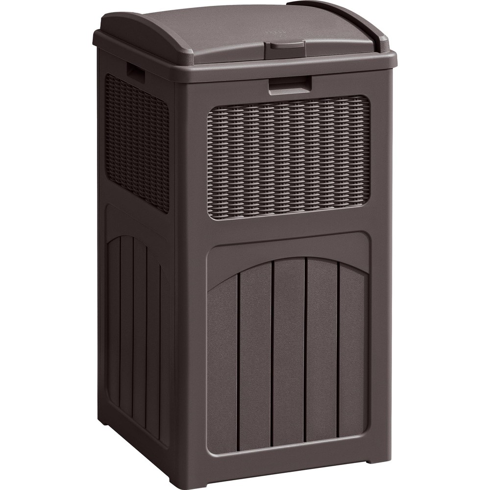 33 Gallon Outdoor Trash Can with Lid, Waterproof Resin Garbage Bin for Hideaw...