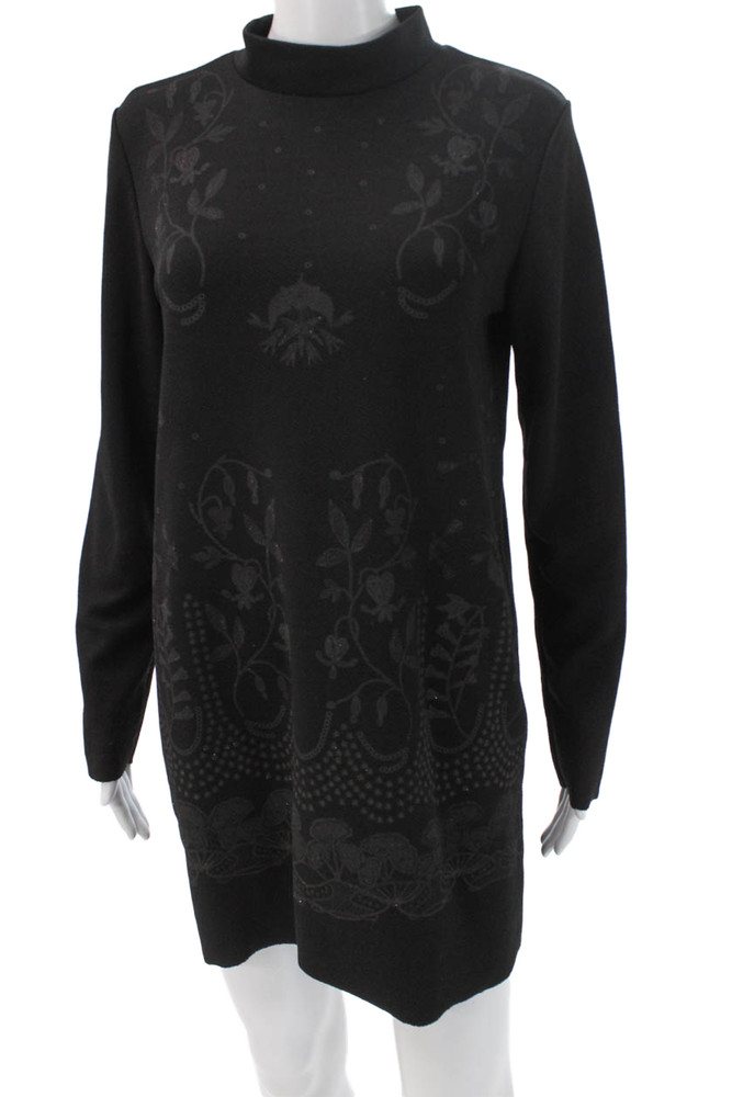 Zara Womens Sweater Dress Black Floral Mock Neck Long Sleeve Size MFree Shipping in US $100+ Orders | $6.95 Orders Below
