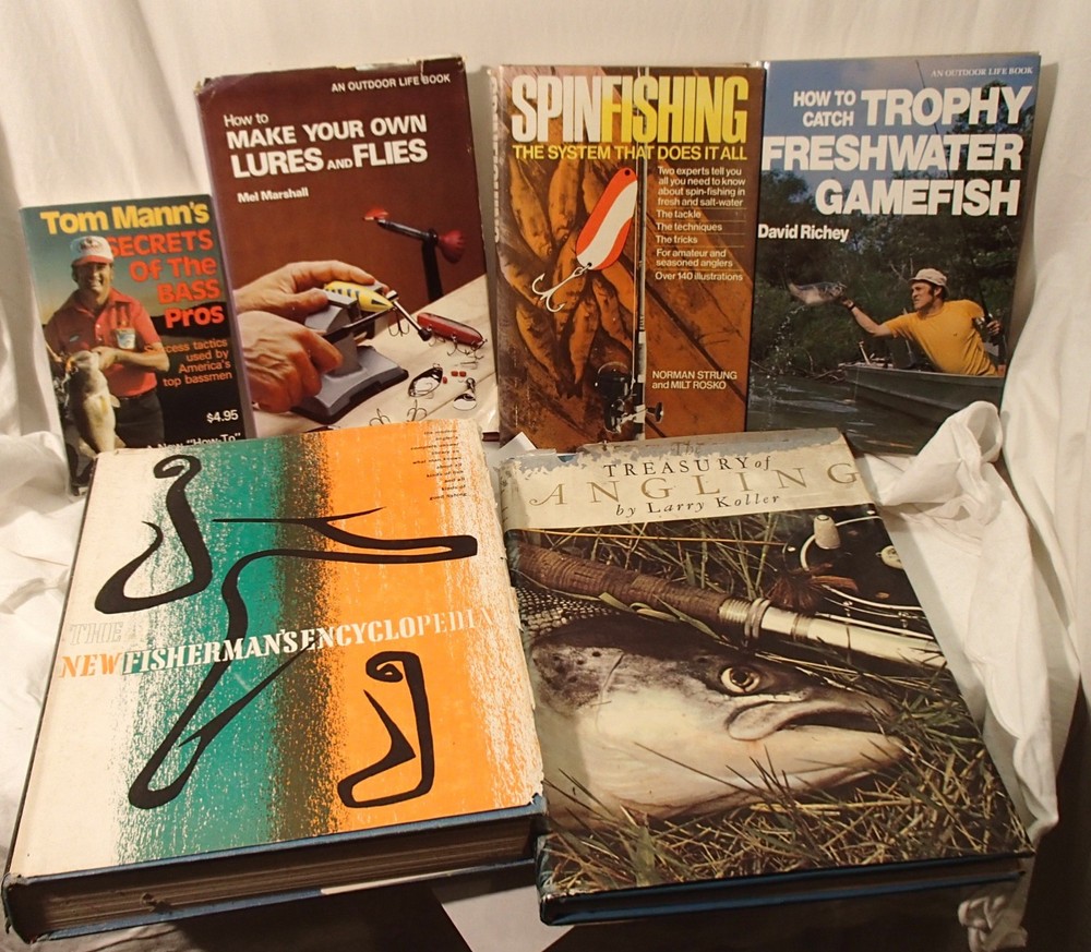 Lot of 6 Vintage Fishing Books Lures Flies Bass Encyclopedia Angling