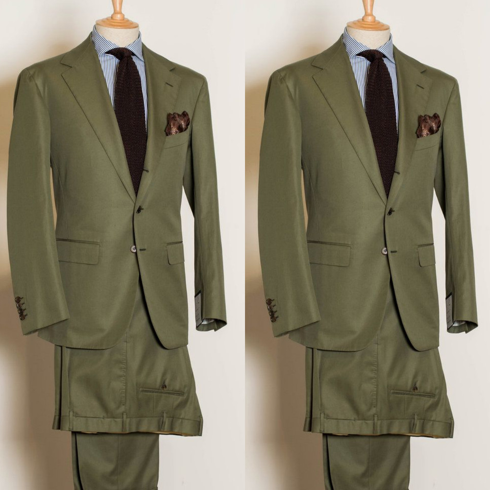 Olive Green Men's Suit  Forml 2Pcs Busienss Offical Tuxedo Jacket Notch Lapel