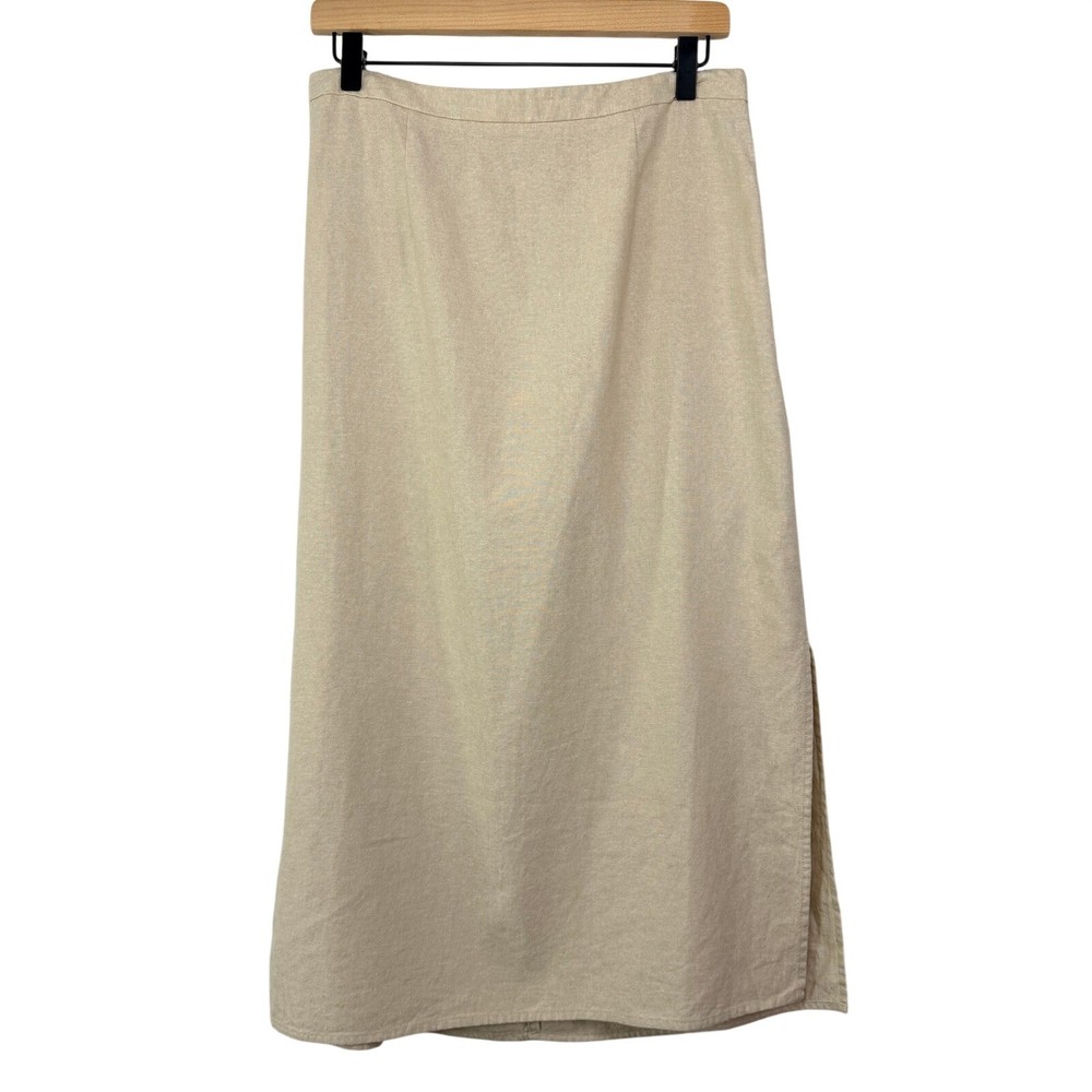 Old Navy Womens Linen Blend Midi Skirt Oatmeal Beige Elastic Waist Size M NWT