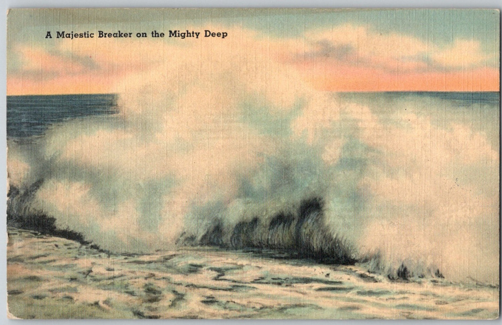 Surf Scenes Majestic Breaker on The Mighty Deep Linen Postcard