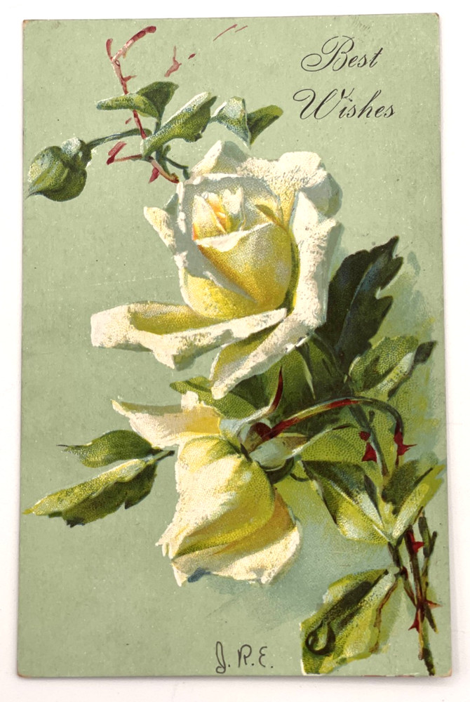 1907 Postcard Best Wishes Yellow Rose Embossed JPE Mount Joy PA