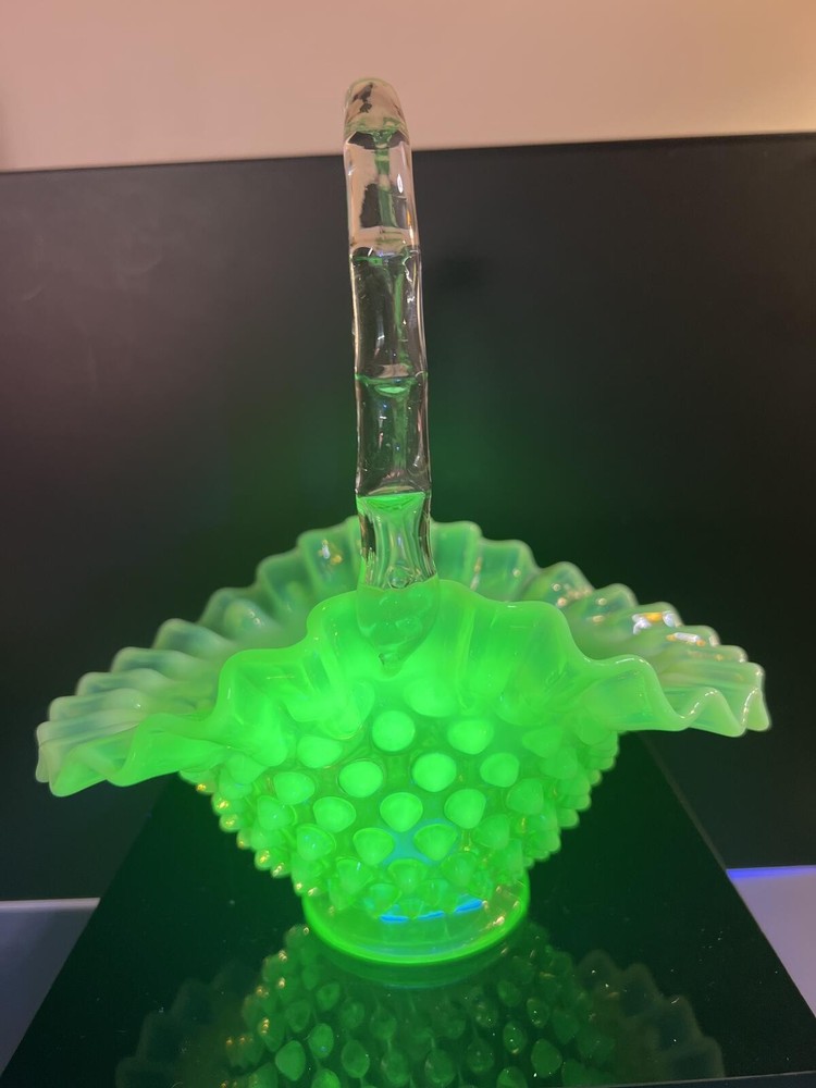 Uranium opalescent Fenton hobnail basket
