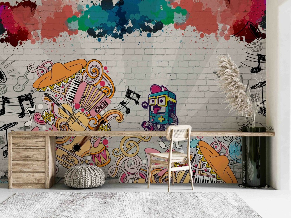 3D Doodle Musical Instrument Self-adhesive Removable Wallpaper Murals Wall 106