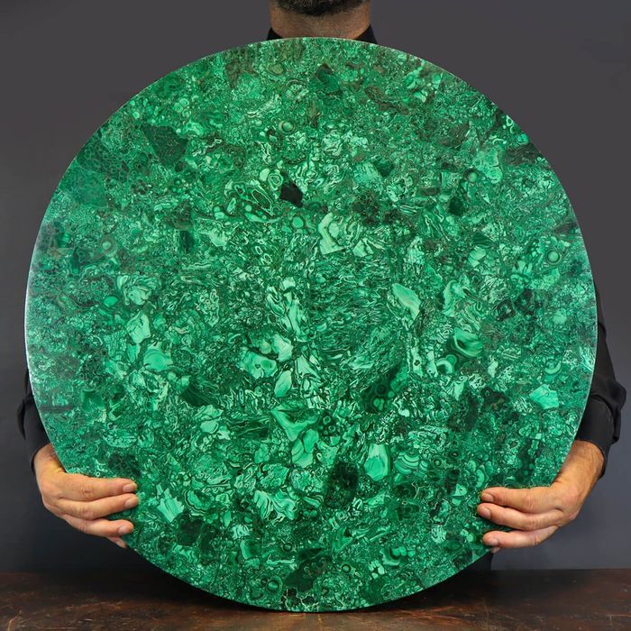 24x24 Handmade Malachite Gemstone Round Coffee Table Top Decor for Modern Interiors  