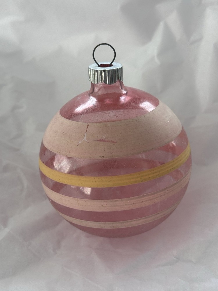 Vintage Franke Shiny Brite Unsilvered Striped Pink Ornament BEAUTIFUL! WWII