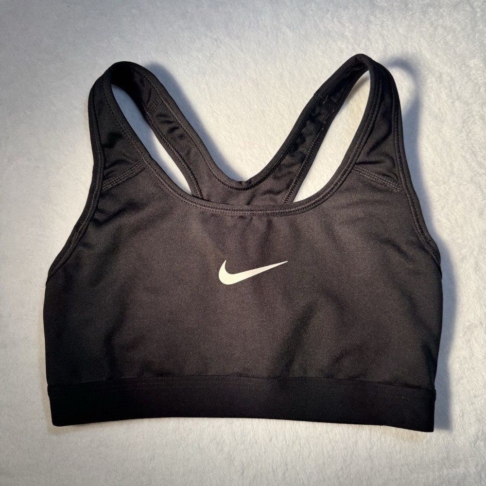 Nike Dri-FIT Medium Support Wireless Sports Bra Black Logo Pullover S Women