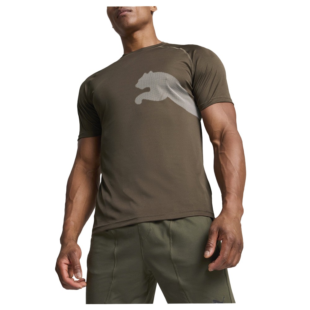 PUMA Train All Day  Cat Crew Neck Short Sleeve Athletic T-Shirt Mens Green Casua