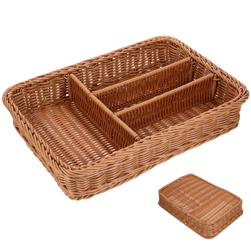 Wicker Flatware Organizer Silverware Tray Rattan Storage Cutlery Basket
