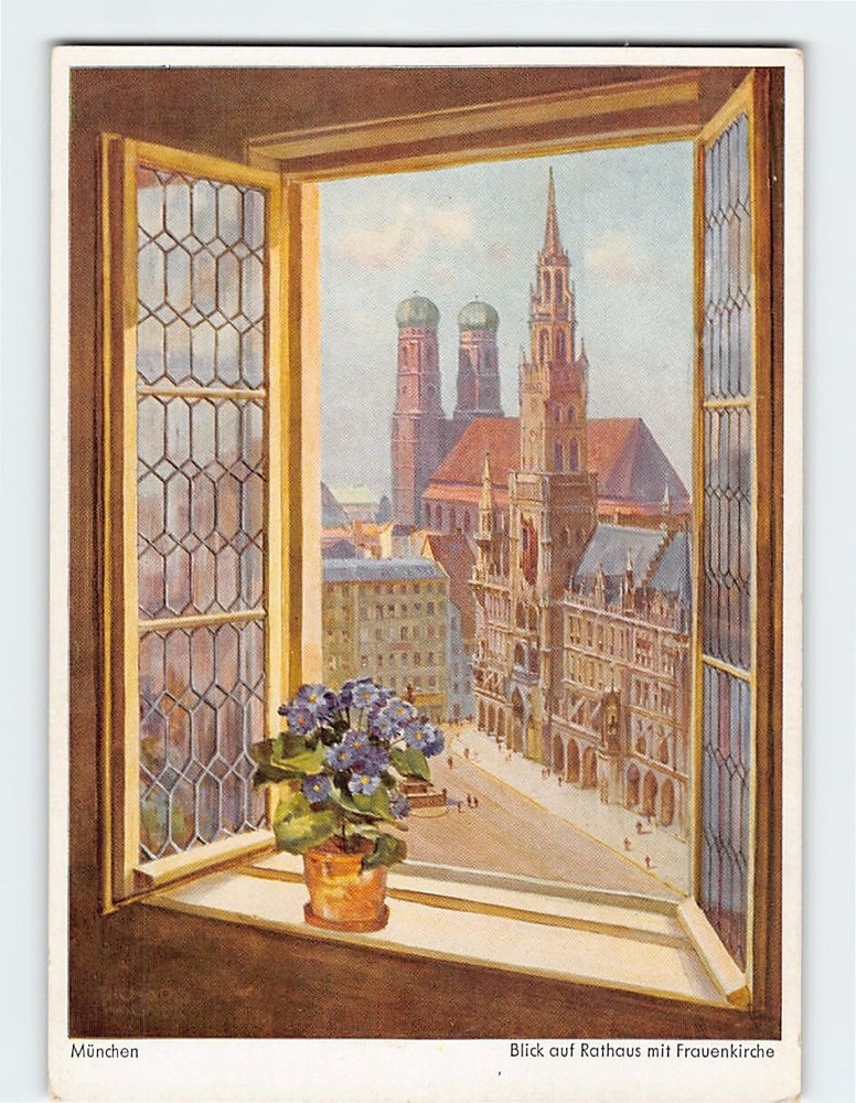 Postcard View of City Hall & Frauenkirche Munich Germany