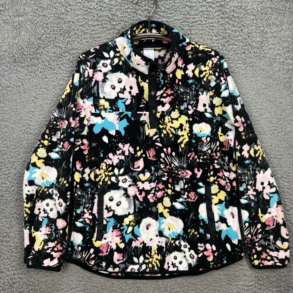 Vera Bradley Fleece Pullover Sweater Womens Medium Sporty Black Garden Floral