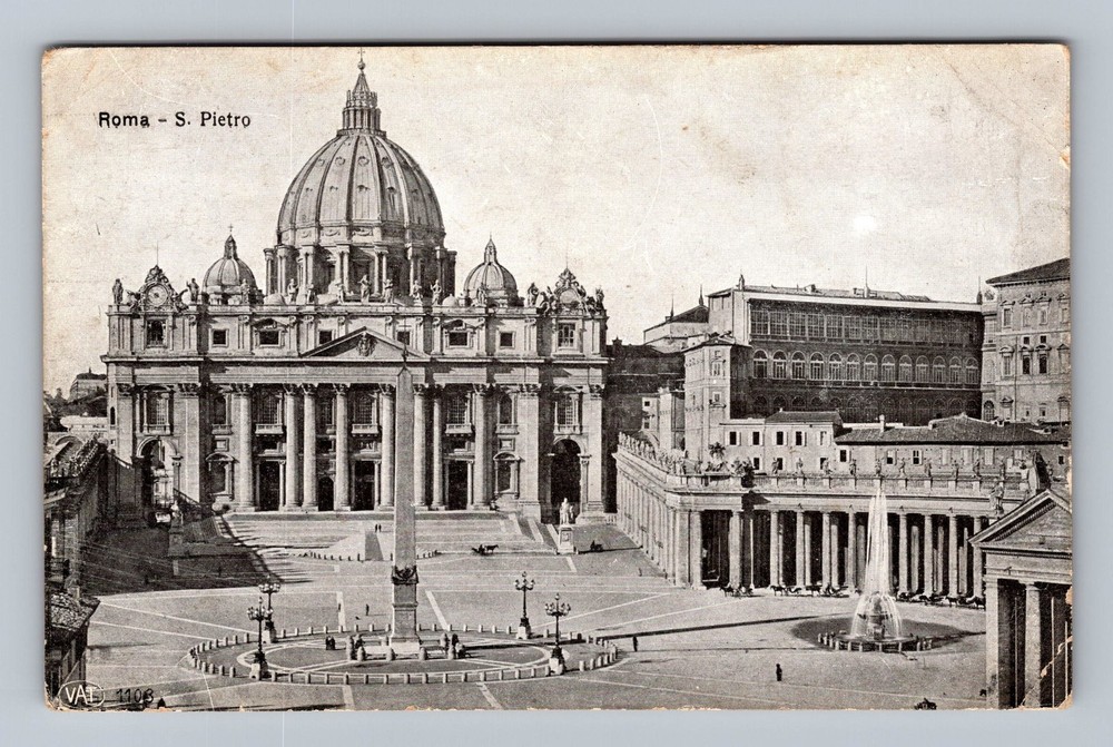 Italy- Roma Saint Peter's Square & Basilica Old Card view PC Vintage Postcard