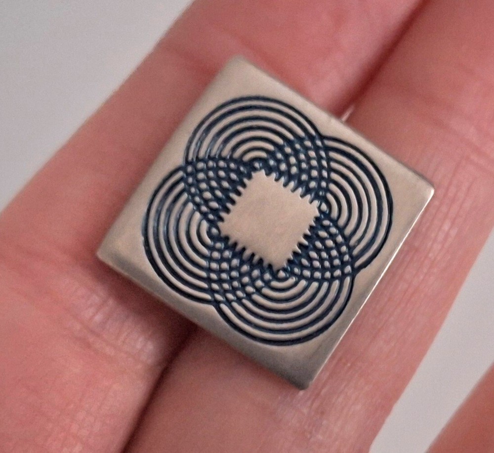 Silver Geometric Cufflinks with Blue Swirl Square Design