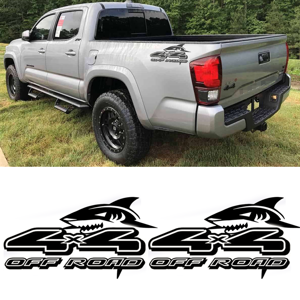 2Pcs Shark 4X4 Off-Road Vinyl Decal Sticker for Toyota Tundra Tacoma Side Trunk