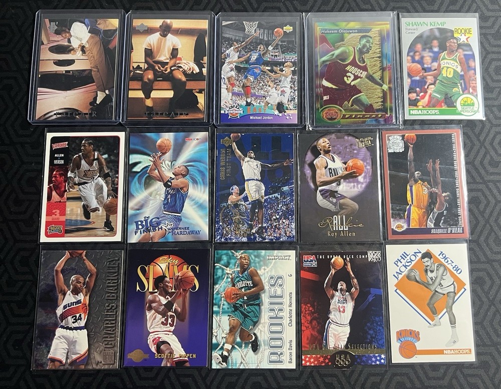 NBA Basketball x15 Card Lot Jordan Pippen Barkley Iverson Olajuwon Shaq Kemp