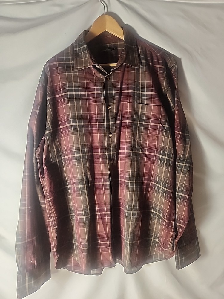 John Varvatos Men’s XL Plaid Button Up Long Sleeve Shirt Brown Red Casual Dressy