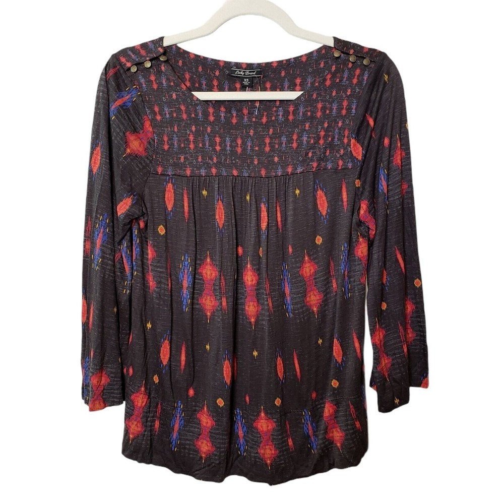 Lucky Brand Womens Multicolor Round Neck Long Sleeve Blouse Top Size XS NEW
