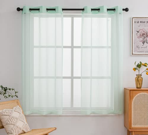 Green Sheer Curtain Panels with Eyelets Natural Voile Backdrop