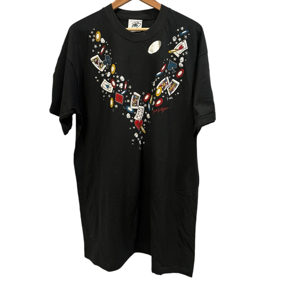 Vintage Las Vegas Black Sequin XL Tshirt Single Stitch Made in USA