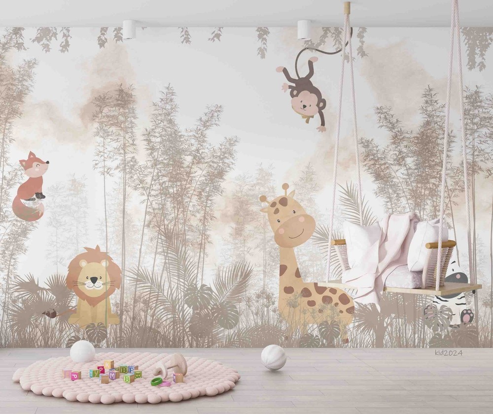 3D Woods Animal Cartoon Watercolor Wall Murals Wallpaper Murals Wall Sticker