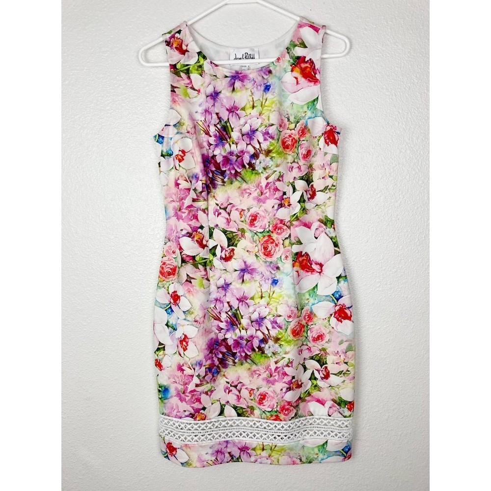 Joseph Ribkoff Dress Womens 8 Medium Floral Pink Sleeveless Sheath Stretchy