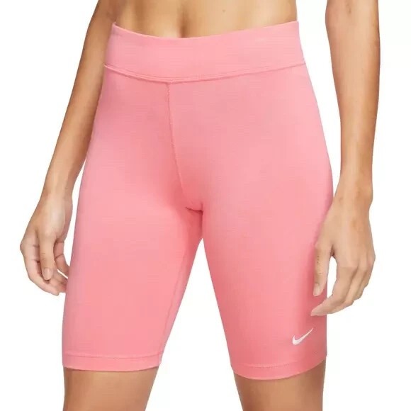 Nike Women's Sportswear Essential Mid-Rise Bike Shorts Pink w/White Swoosh Sz MD