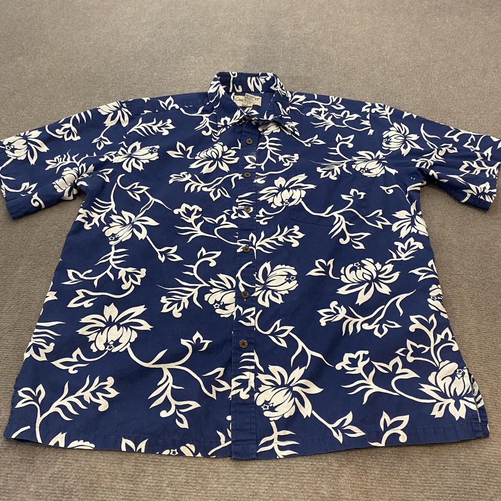 Cooke Street Shirt Mens Large Blue White Floral Hawaiian Button Up Aloha Camp