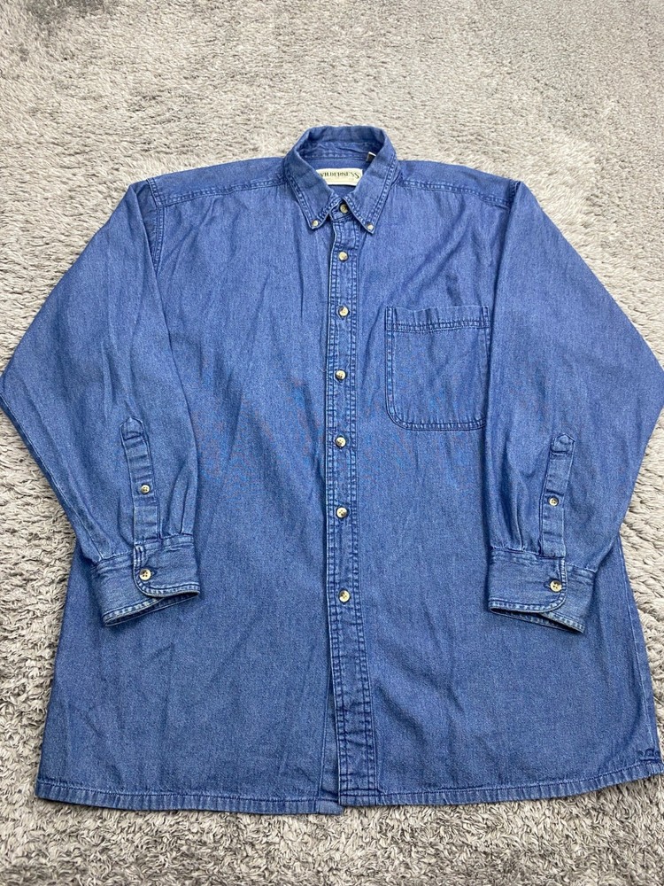 Vtg Wilderness Denim Shirt Men Large Western Workwear 90s Y2K Button Down Cowboy