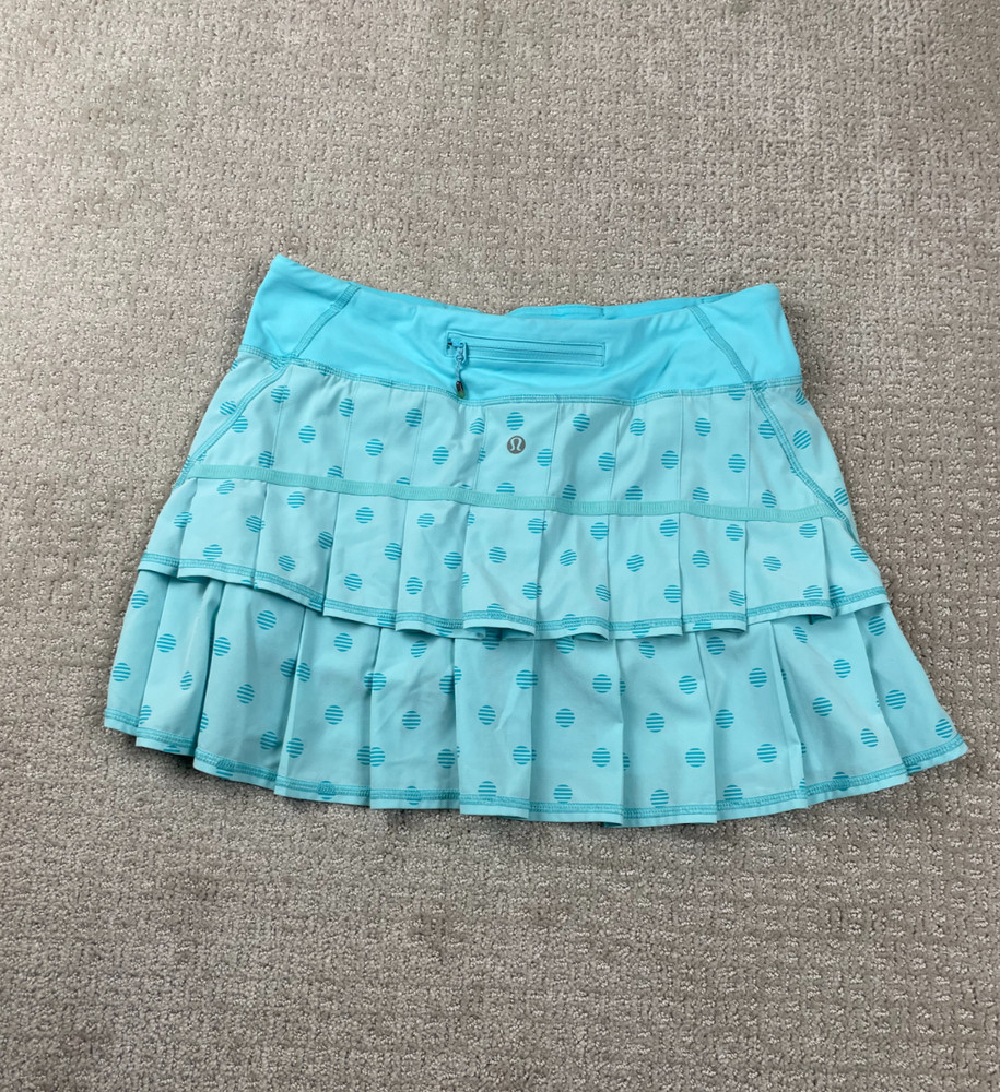 Lululemon Pace Setter Skirt Womens 6 Angel Blue Stripe Dot Lined Athleticwear