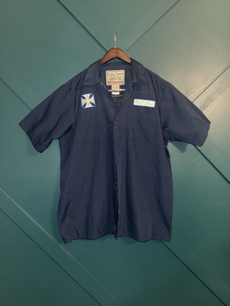 Vintage West Coast Choppers Motorcycle Jesse James Navy Work Wear Shirt Sz Xl