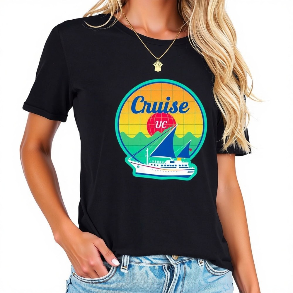 Stylish Retro Cruise Ship Graphic T-Shirt for Vacation Love Tee Cotton