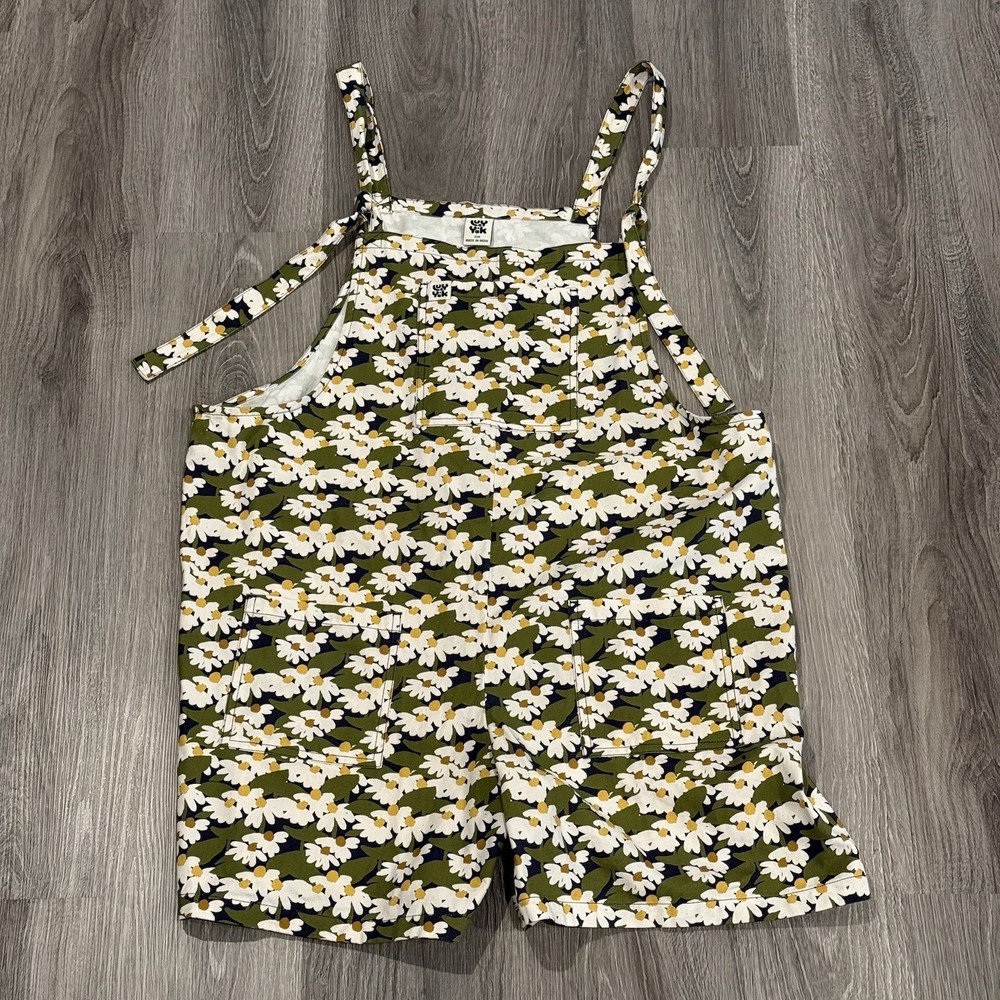 Lucy And Yak Overalls Womens 22R Organic Denim Dungaree Shorts Buttercup Daisy