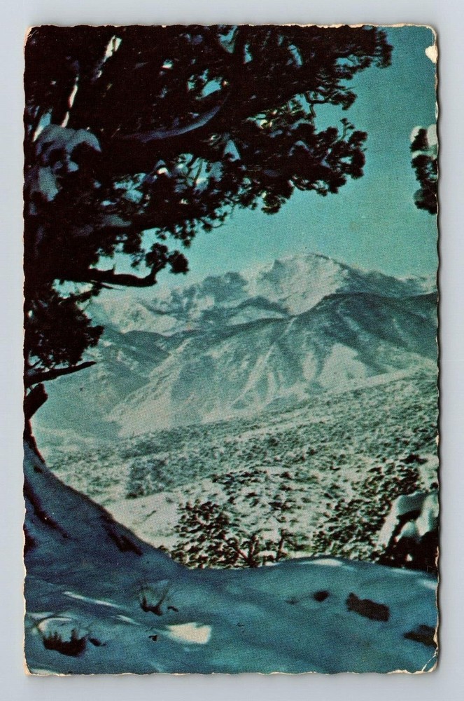 Colorado Springs CO-Colorado, Snow Covered Pikes Peak, Scenic, Vintage Postcard
