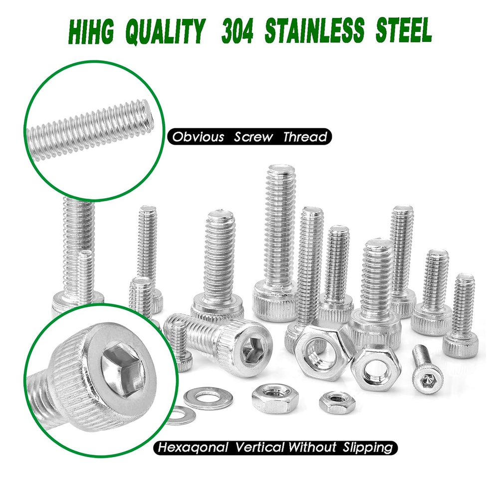 1200-Piece Hex Socket Head Cap Screws, Bolts, Nuts, and Washers Assortment Kit - Includes M2, M2.5, M3, and M4 Sizes for Versatile Fastening Solutions