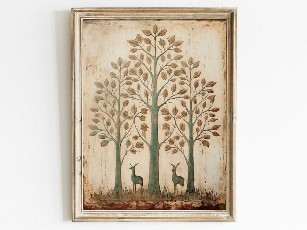 Wall Art Abstract Nature Print Vintage Minimalist Art Deer Artwork Deer In The