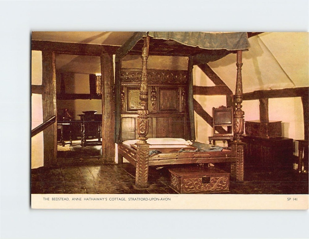 Postcard The Bedstead Anne Hathaways Cottage Stratford upon Avon England