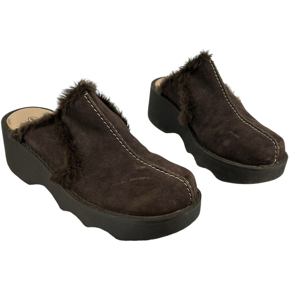 Vintage 90s y2k Women's Brown Lower East Side Chunky Platform Clogs Mules Sz 8.5