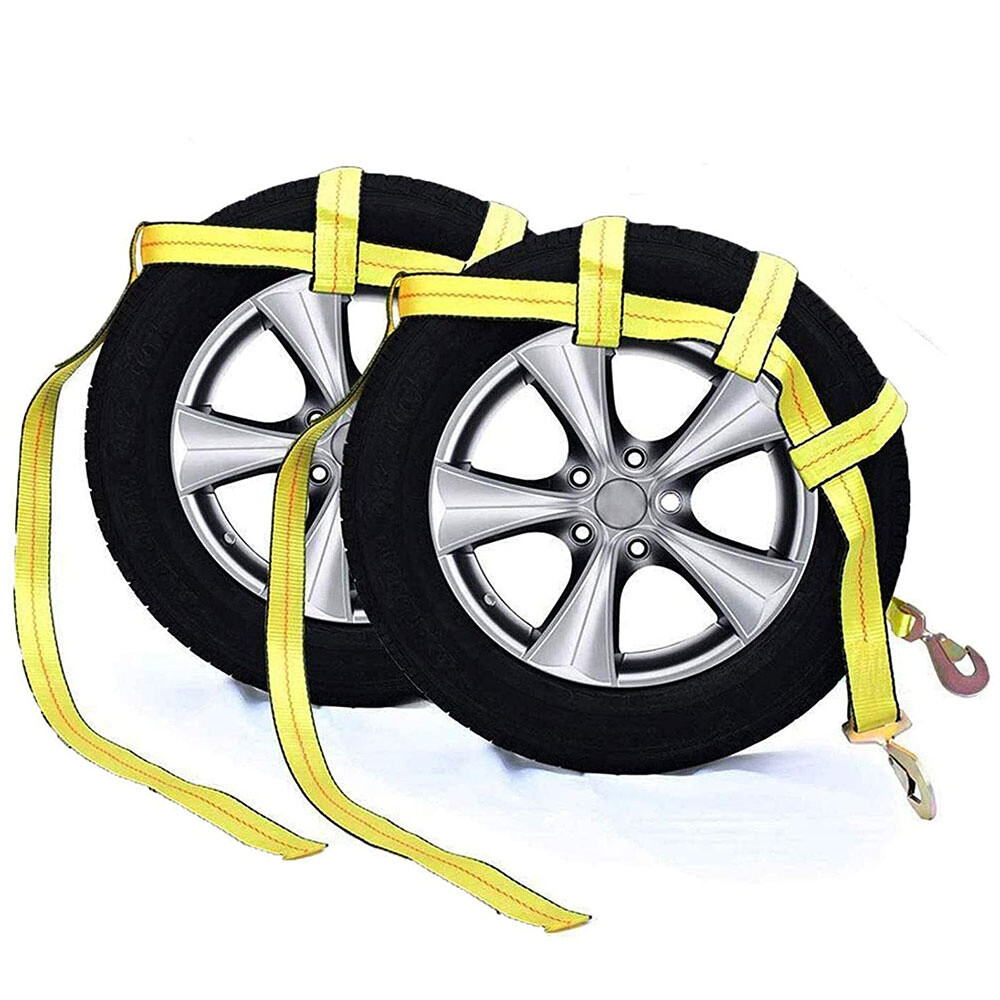 Adjustable Car Dolly Wheel Net Tire Basket Tow Straps with J-Hook Tie Downs Pair