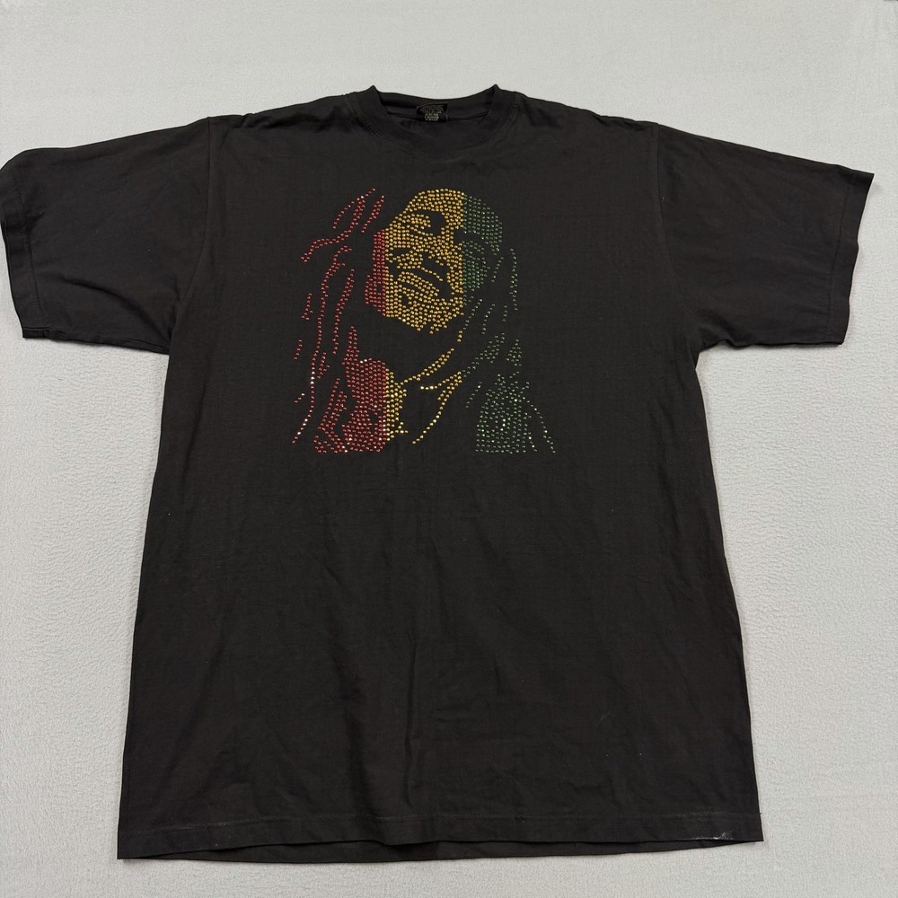 Bob Marley Shirt Mens 2XL Black Rasta Rhinestone Reggae Graphic Tee Griffin