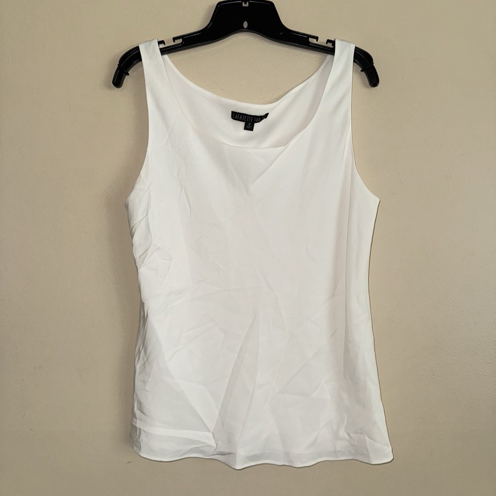 Lafayette 148 100% Silk Scoop Neck Tank Top Blouse Cream White Size 12