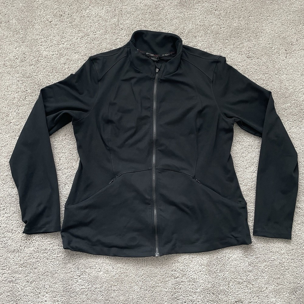 Spyder Active Jacket Womens 2XL Black Full Zip Thumbholes Pockets Athletic